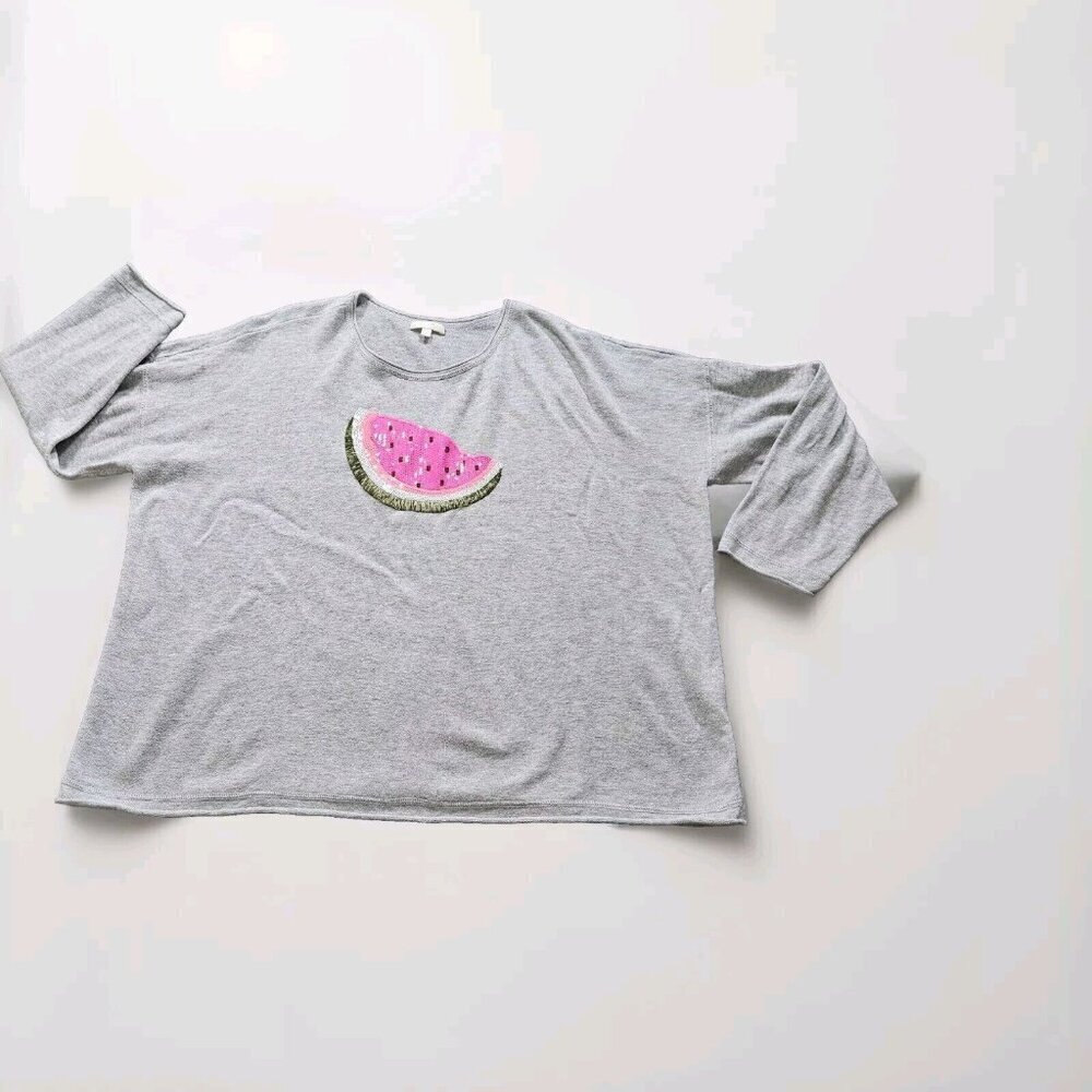 Lisa Todd Sweater Women 2X Gray Roll Neck Cuff Cotton Linen Blend Preppy Boho LS